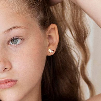 Stella Grace Sterling Silver Pink, White & Yellow Enamel Unicorn Stud Earrings