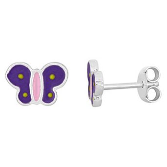 Stella Grace Sterling Silver Purple & Pink Enamel Butterfly Stud Earrings