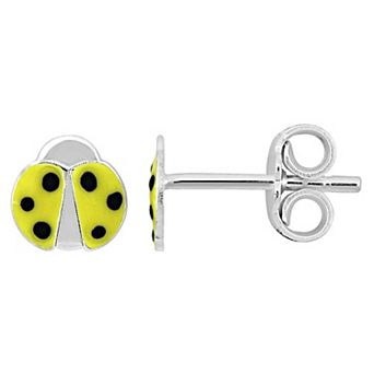 Stella Grace Sterling Silver Yellow Enamel Ladybug Stud Earrings