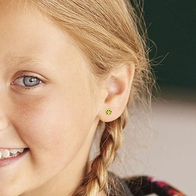Stella Grace Sterling Silver Yellow Enamel Ladybug Stud Earrings