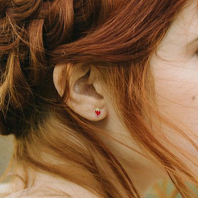 Stella Grace Sterling Silver Red & Green Enamel Strawberry Stud Earrings