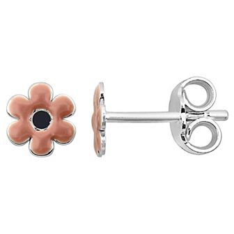 Stella Grace Sterling Silver Pink Enamel Flower Stud Earrings