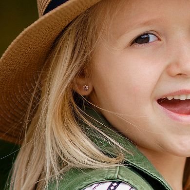 Stella Grace Sterling Silver Pink Enamel Flower Stud Earrings