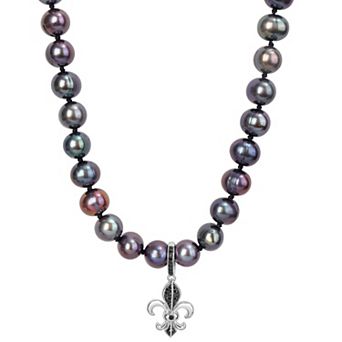 Stella Grace Men's Sterling Silver Dyed Black Freshwater Cultured Pearl & 1/10 Carat T.W Black Diamond Necklace