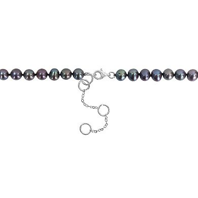 Stella Grace Black Freshwater Cultured Pearl Strand & Anchor Charm Necklace