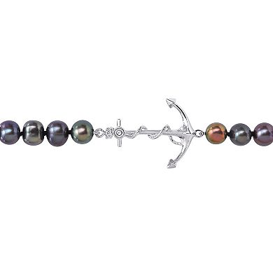 Stella Grace Black Freshwater Cultured Pearl Strand & Anchor Charm Necklace