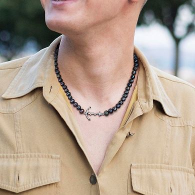 Stella Grace Black Freshwater Cultured Pearl Strand & Anchor Charm Necklace