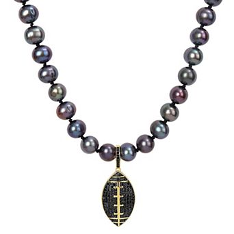 Stella Grace 18k Gold Over Silver Black Freshwater Cultured Pearl & Black Diamond Football Strand Necklace