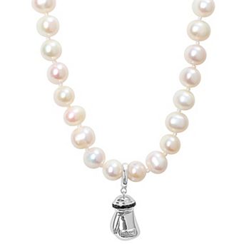 Stella Grace Men's Sterling Silver Freshwater Cultured Pearl & Black Diamond Accent Necklace with Boxing Glove Charm