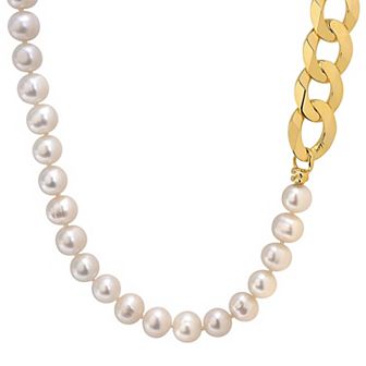 Stella Grace Men's 18k Gold Over Silver Freshwater Cultured Pearl & Curb Link Chain Necklace