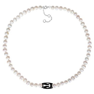 Stella Grace Men's Freshwater Cultured Pearl & Sterling Silver Anchor Charm Beaded Necklace