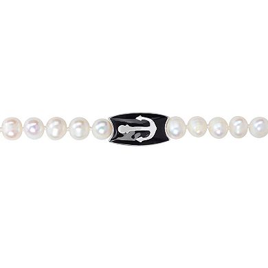 Stella Grace Men's Freshwater Cultured Pearl & Sterling Silver Anchor Charm Beaded Necklace