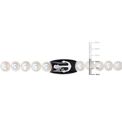 Stella Grace Men's Freshwater Cultured Pearl & Sterling Silver Anchor Charm Beaded Necklace