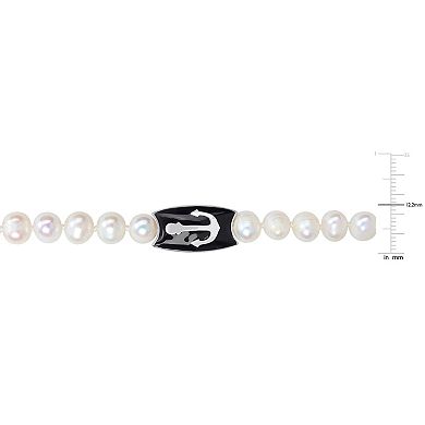 Stella Grace Men's Freshwater Cultured Pearl & Sterling Silver Anchor Charm Beaded Necklace