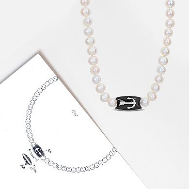 Stella Grace Men's Freshwater Cultured Pearl & Sterling Silver Anchor Charm Beaded Necklace