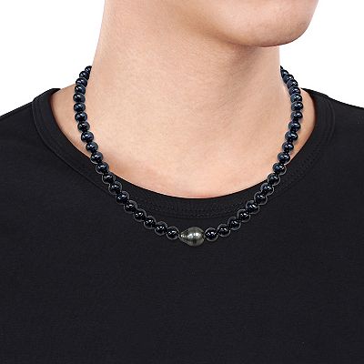 Men s Stella Grace Dyed Black Freshwater Cultured Pearl Black Tahitian Cultured Pearl Necklace with Sterling