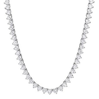 Stella Grace Sterling Silver Lab-Created White Sapphire Heart Tennis Necklace