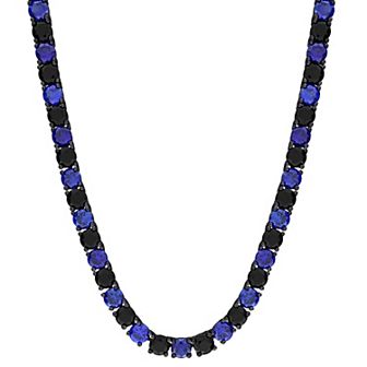 Stella Grace Sterling Silver Lab-Created Blue & Black Sapphire Men's Tennis Bracelet