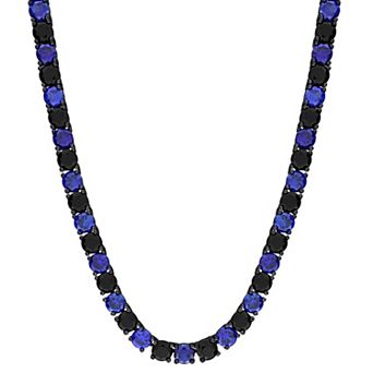 Stella Grace Sterling Silver Lab-Created Blue & Black Sapphire Men's Tennis Bracelet