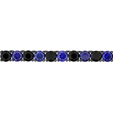 Stella Grace Sterling Silver Lab-Created Blue & Black Sapphire Men's Tennis Bracelet