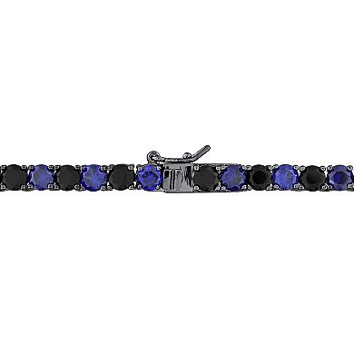 Stella Grace Sterling Silver Lab-Created Blue & Black Sapphire Men's Tennis Bracelet