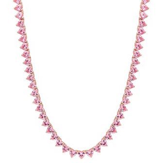 Stella Grace 18k Rose Gold Over Silver Heart-Shape Lab-Created Pink Sapphire Tennis Necklace