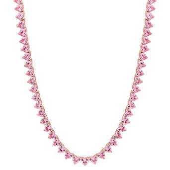 Stella Grace 18k Rose Gold Over Silver Heart-Shape Lab-Created Pink Sapphire Tennis Necklace