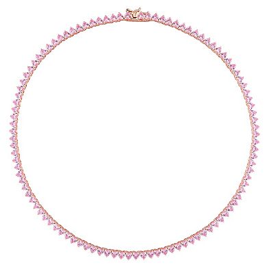 Stella Grace 18k Rose Gold Over Silver Heart-Shape Lab-Created Pink Sapphire Tennis Necklace