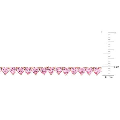Stella Grace 18k Rose Gold Over Silver Heart-Shape Lab-Created Pink Sapphire Tennis Necklace