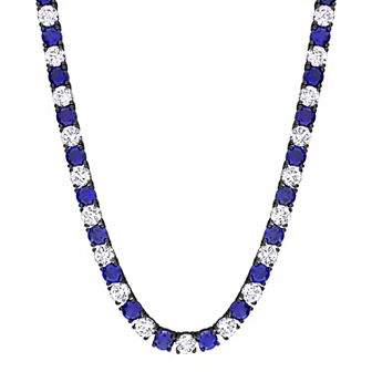 Stella Grace Sterling Silver Created White & Blue Sapphire Men's Necklace