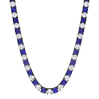 Stella Grace Sterling Silver Created White & Blue Sapphire Men's Necklace