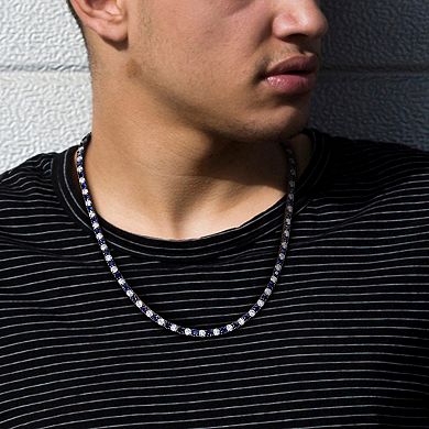 Stella Grace Sterling Silver Created White & Blue Sapphire Men's Necklace