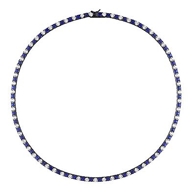 Stella Grace Sterling Silver Created White & Blue Sapphire Men's Necklace