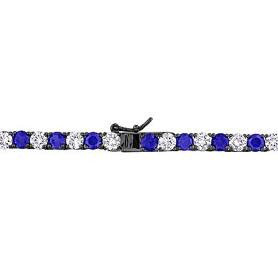 Stella Grace Sterling Silver Created White & Blue Sapphire Men's Necklace