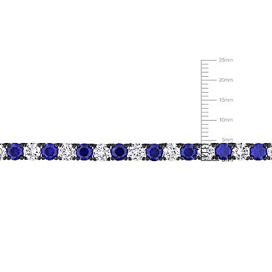 Stella Grace Sterling Silver Created White & Blue Sapphire Men's Necklace