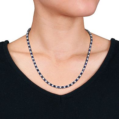 Stella Grace Sterling Silver Created White & Blue Sapphire Men's Necklace