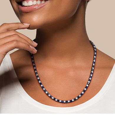 Stella Grace Sterling Silver Created White & Blue Sapphire Men's Necklace
