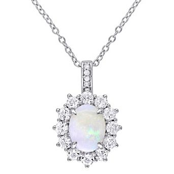 Stella Grace Sterling Silver Opal, White Topaz & Diamond Accent Halo Pendant Necklace