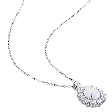 Stella Grace Sterling Silver Opal, White Topaz & Diamond Accent Halo Pendant Necklace