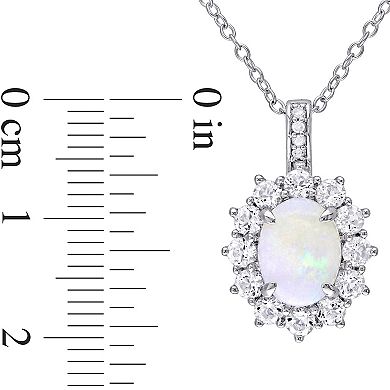 Stella Grace Sterling Silver Opal, White Topaz & Diamond Accent Halo Pendant Necklace