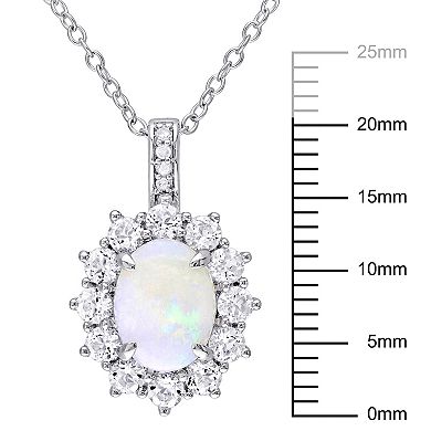 Stella Grace Sterling Silver Opal, White Topaz & Diamond Accent Halo Pendant Necklace