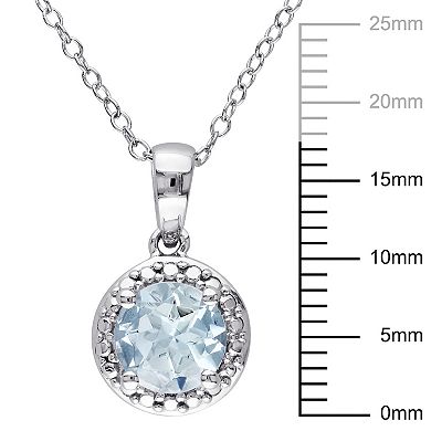 Stella Grace Sterling Silver Aquamarine Halo Pendant Necklace