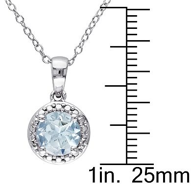 Stella Grace Sterling Silver Aquamarine Halo Pendant Necklace