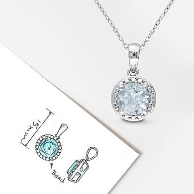 Stella Grace Sterling Silver Aquamarine Halo Pendant Necklace