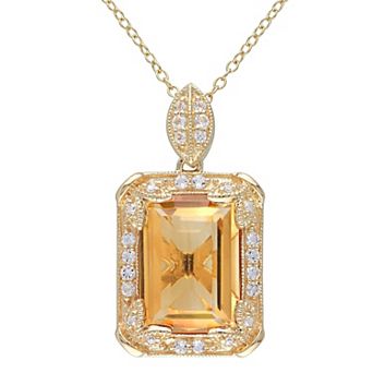 Stella Grace 18k Gold Over Silver Citrine, White Topaz & Diamond Accent Halo Pendant Necklace