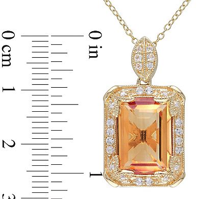 Stella Grace 18k Gold Over Silver Citrine, White Topaz & Diamond Accent Halo Pendant Necklace