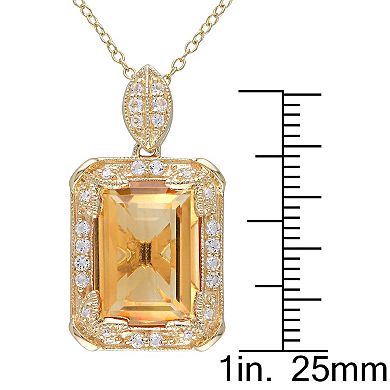 Stella Grace 18k Gold Over Silver Citrine, White Topaz & Diamond Accent Halo Pendant Necklace