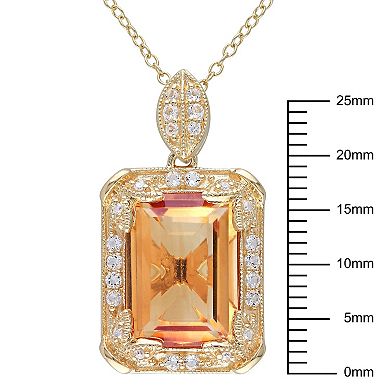 Stella Grace 18k Gold Over Silver Citrine, White Topaz & Diamond Accent Halo Pendant Necklace