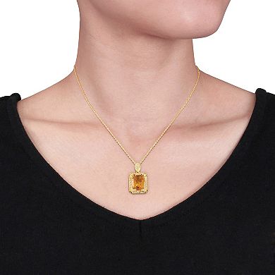 Stella Grace 18k Gold Over Silver Citrine, White Topaz & Diamond Accent Halo Pendant Necklace