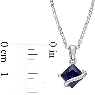 Stella Grace Sterling Silver Square-Cut Lab-Created Blue Sapphire Pendant Necklace